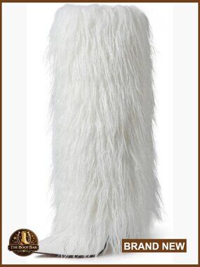 Knee High Furry Stiletto Heel Boots Wide Calf Pointed Toe Fashion Boots